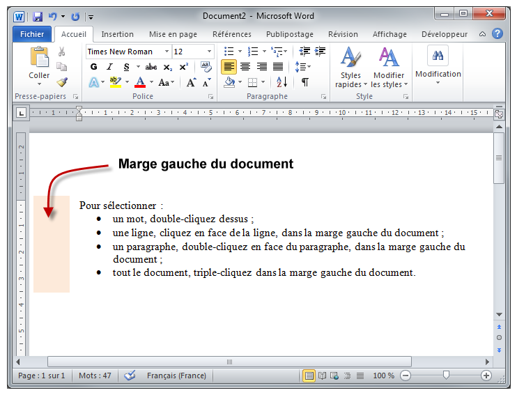 La marge gauche du document