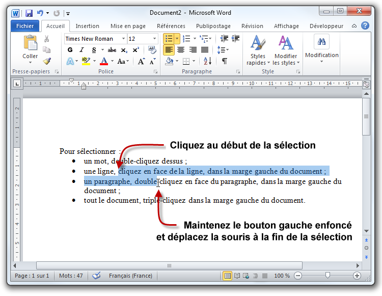 Sélection d'un bloc de texte quelconque