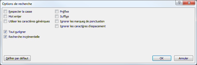Les options de la recherche avancée