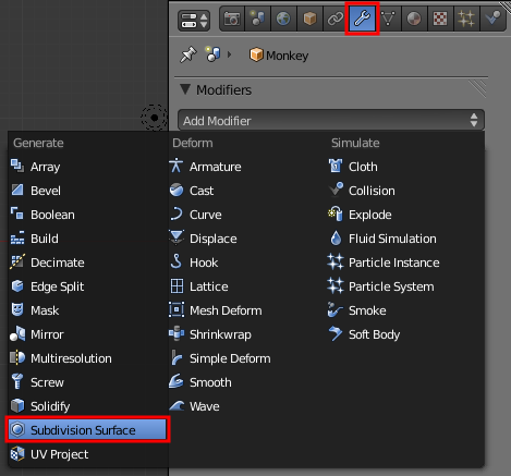 Sélectionner le Modifier « Subdivision Surface »