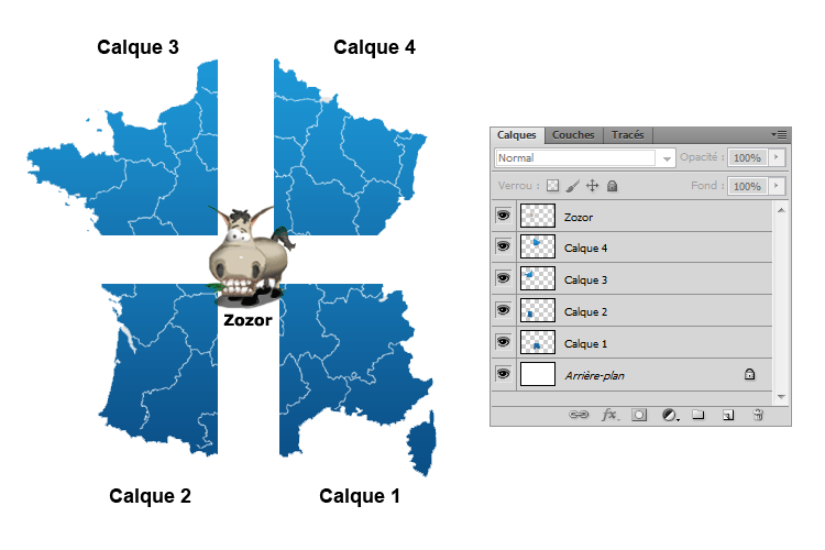 Fenêtre de calques + France découpée + Zozor