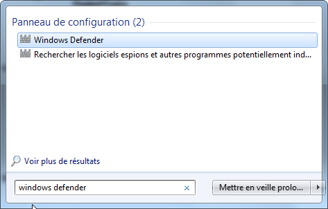 Ouvrir Windows Defender