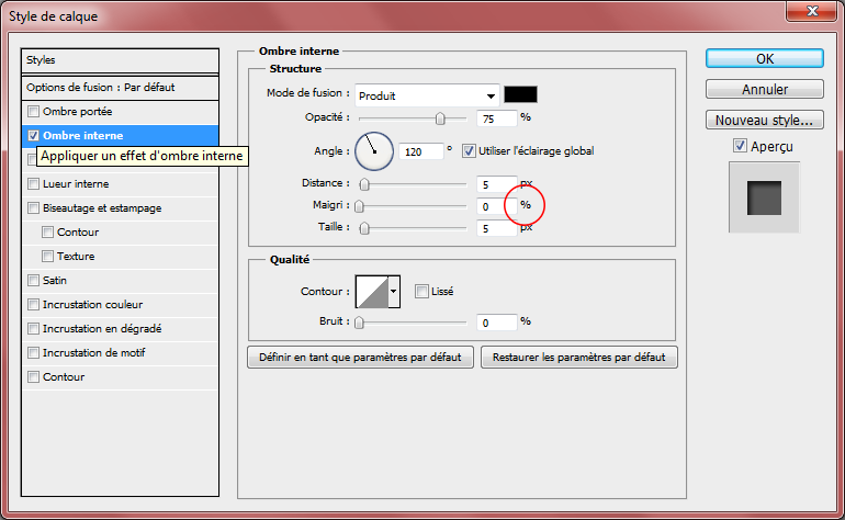 Ombre interne - Interface