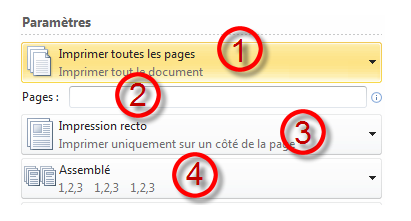 Réglages complémentaires sous le libellé Paramètres