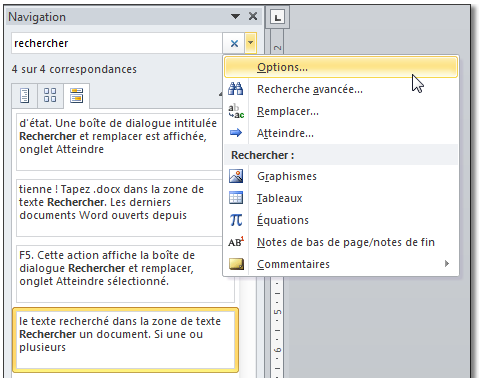 La recherche avancée n'a pas disparu de Word 2010