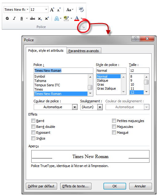 La boîte de dialogue Police
