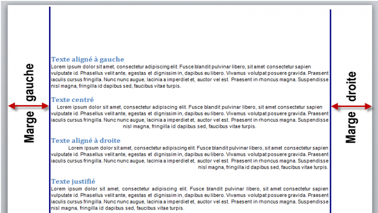 Les quatre alignements possibles dans Word