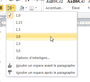 Définition de l'espacement entre les lignes