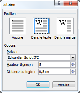 Insertion d'une lettrine