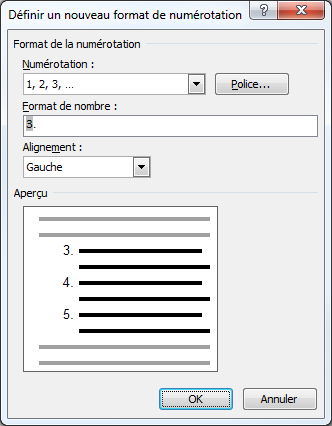 Personnalisation de la liste numérotée