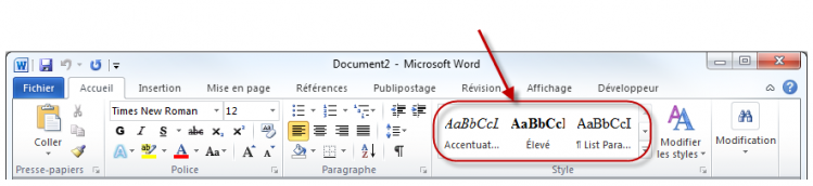 Cette largeur de fenêtre autorise l'accès direct à trois styles