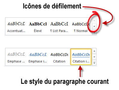 Défilement de la liste pour atteindre le style souhaité