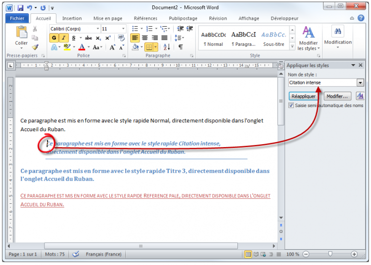 La Barre Appliquer les styles