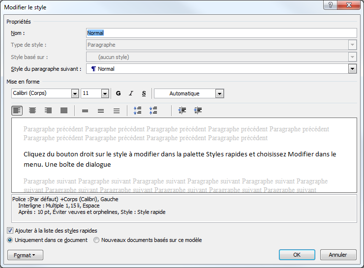La boîte de dialogue Modifier le style