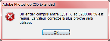 Fenêtre d'erreur : valeurs min et max sur Photoshop