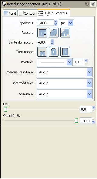 Panneau Remplissage et contours