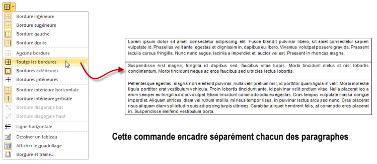 Définition de la bordure d'un ou de plusieurs paragraphes