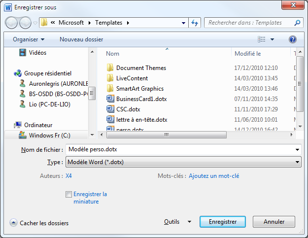 Enregistrement du modèle