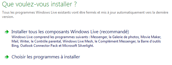 Choix d'installation Live