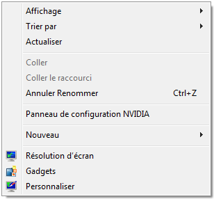 Clic-droit sur le Bureau -> Résolution d'écran
