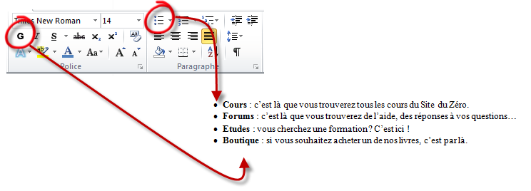 Définition de la liste à puces