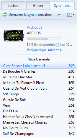 Synchroniser depuis le lecteur Windows Media