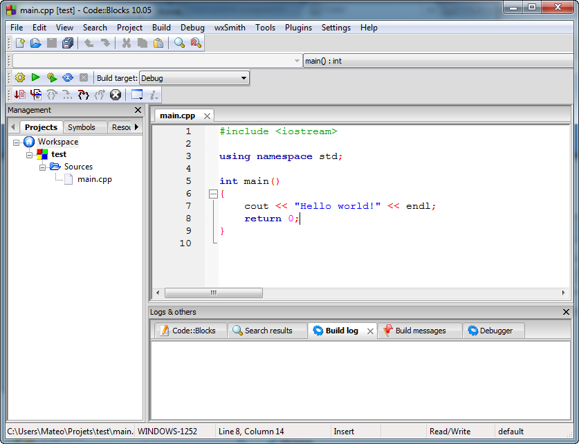 Premier programme dans Code::Blocks