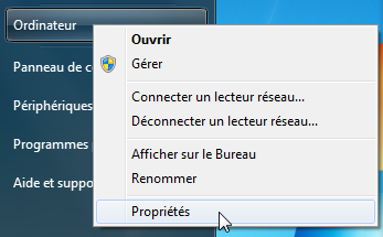 Ordinateur --> Propriétés