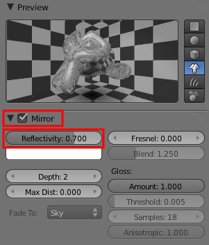 La valeur de Reflectivity modifie l'effet de miroir