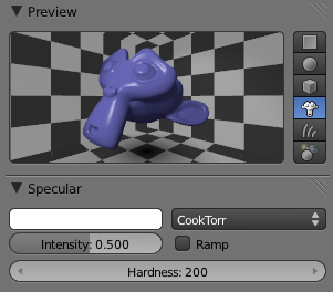 Hardness à 200 : la spécularité est plus dure, l'objet paraît luisant.