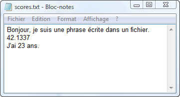 Le fichier une fois qu'il a été écrit