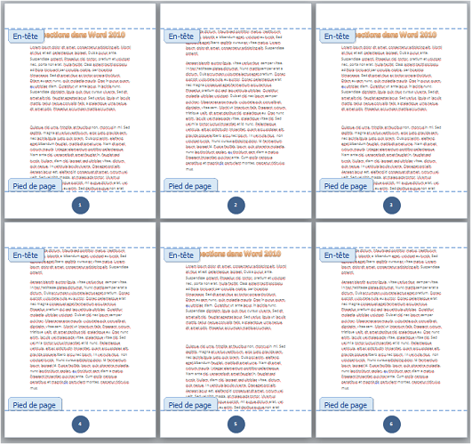 Les pages du document sections.docx ont été numérotées