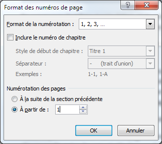 Demande de numérotation à partir du numéro 1