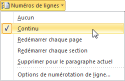 Ce menu permet de numéroter les lignes du document