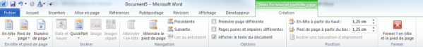 Cet onglet permet de personnaliser l'en-tête et le pied de page