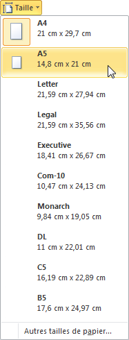 Cette icône permet de choisir la taille du document