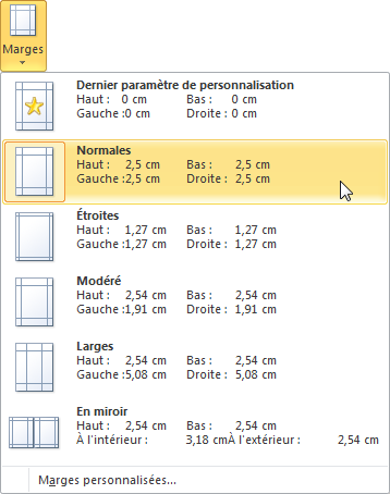 Définition des marges du document