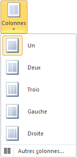 L'icône Colonnes permet de créer un multicolonnage