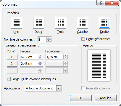 Personnalisation des colonnes