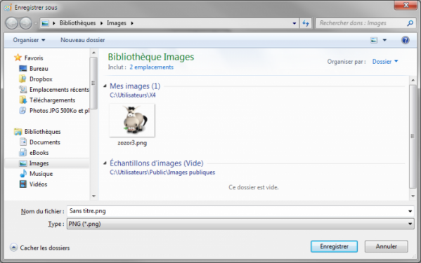 Dans Paint, le dossier d'enregistrement par défaut est Mes images
