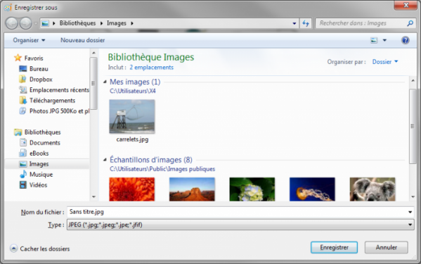 Seules les images au format JPEG sont affichées