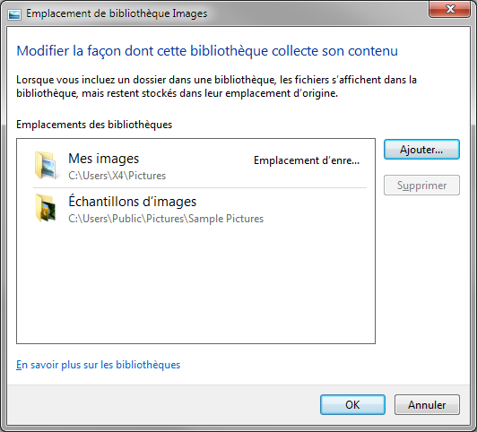 Cette boîte de dialogue permet de personnaliser la bibliothèque