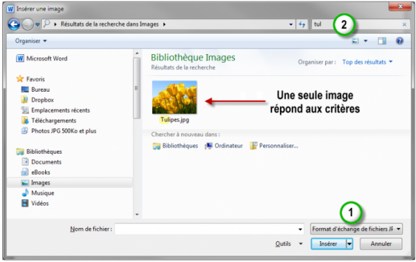La bibliothèque Images a été filtrée