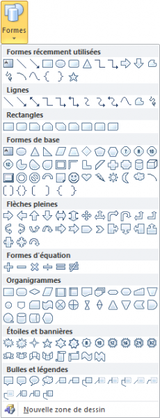De nombreuses formes prédéfinies sont disponibles