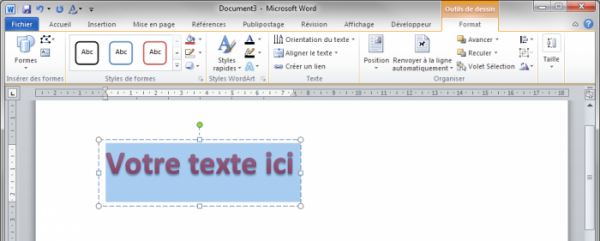 L'effet WordArt a été inséré dans le document
