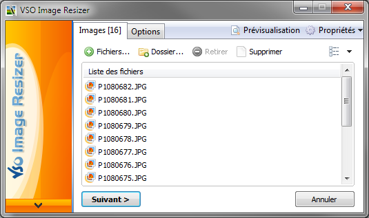 Plusieurs images ont été déposées sur la fenêtre de VSO Image Resizer