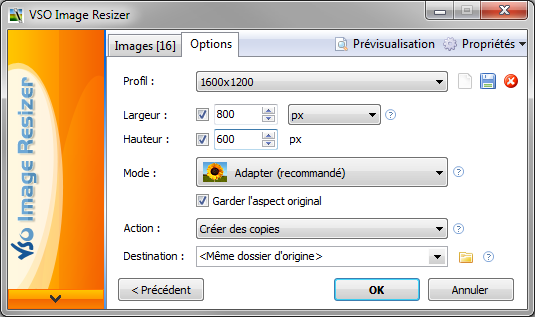 Choix des dimensions des images
