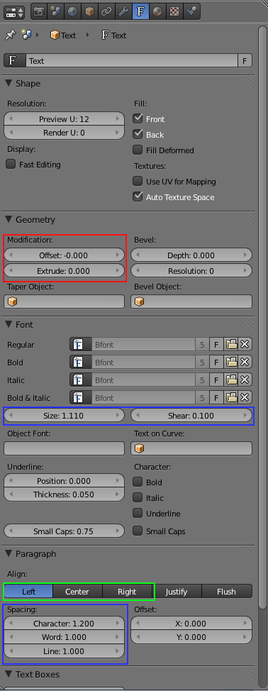 Les paramètres importants du texte