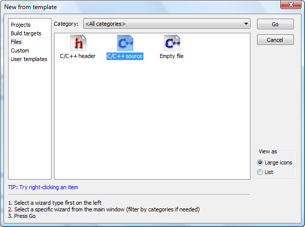 Créer un nouveau fichier source