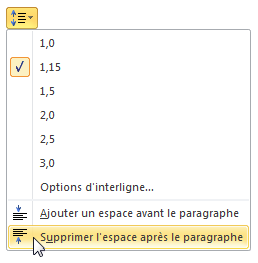 Cette icône permet de supprimer l'espace après un paragraphe